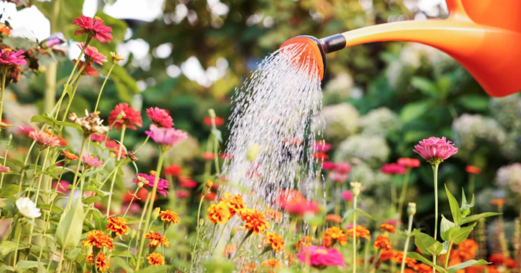 Split image showing garden watering in summer and winter season