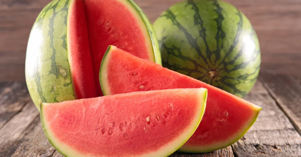 Watermelon sizes, whole small melon with red slices