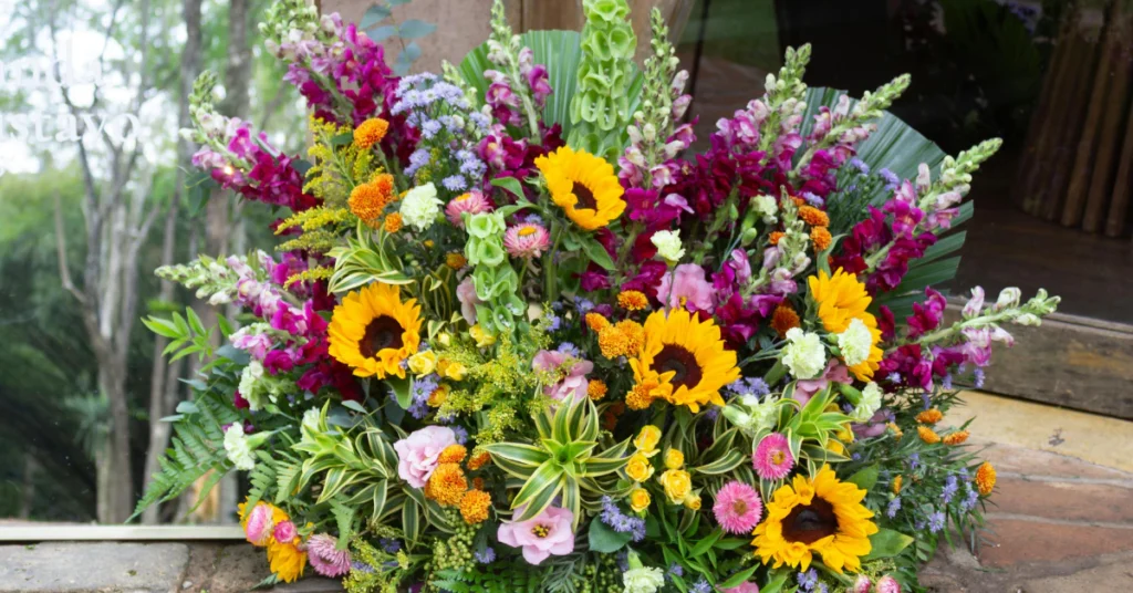 Bouquet of sunflowers and purple flowers, popular friendship blooms you can grow at home